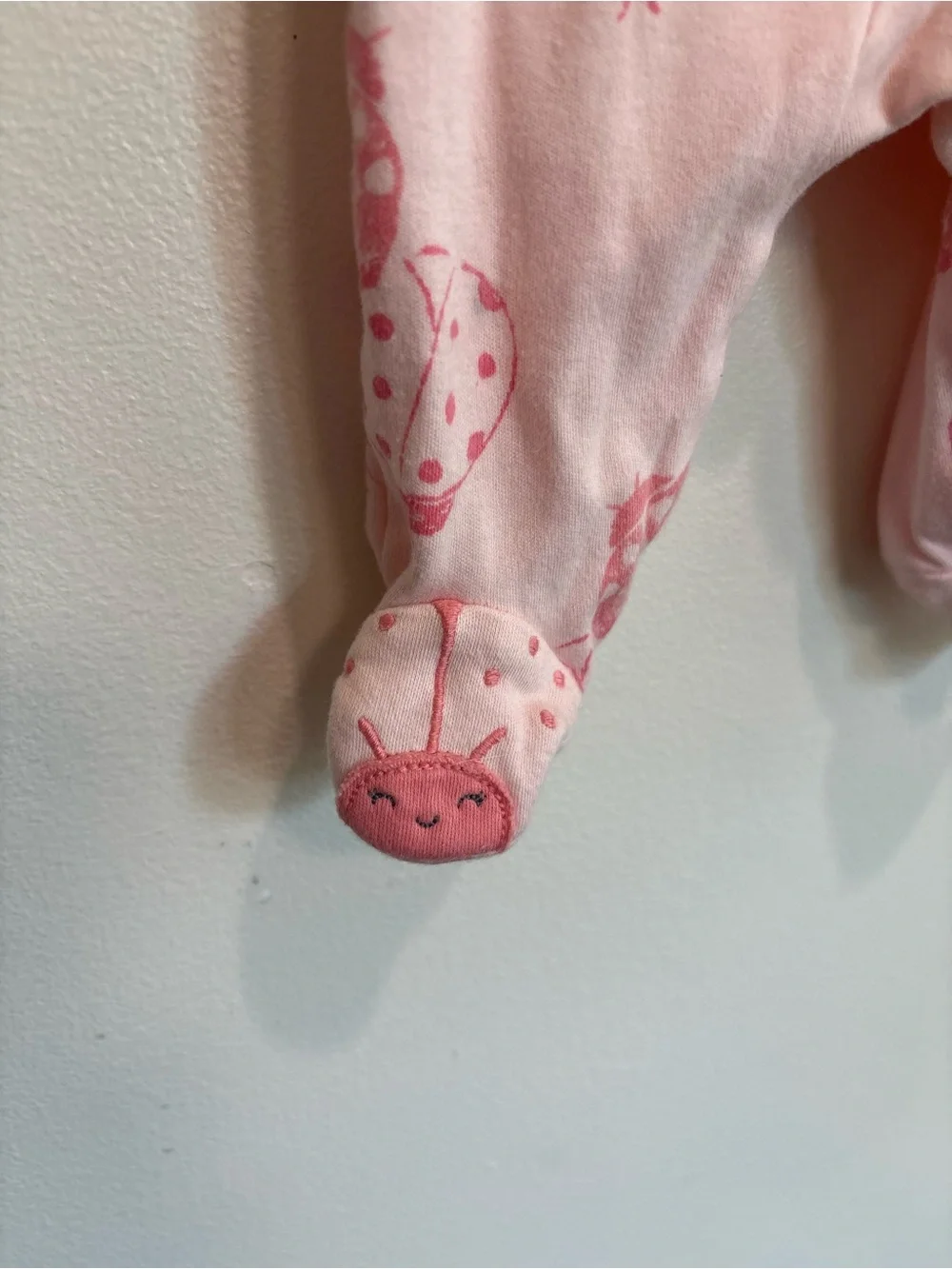 Preemie Baby Pink Ladybug Print One-Piece Footed Sleeper